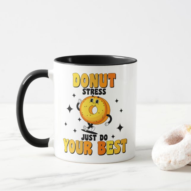 Funny Retro Donut motivational Quote Mug (With Donut)