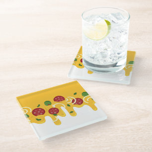 Funny Retro Dripping Pizza Cheese Keto Party Glass Coaster