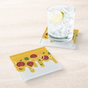 Funny Retro Dripping Pizza Cheese Keto Party Glass Coaster