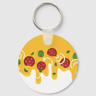 Funny Retro Dripping Pizza Cheese Keto Party Keychain