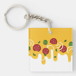 Funny Retro Dripping Pizza Cheese Keto Party Keychain
