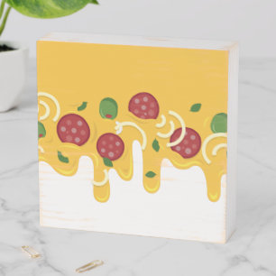 Funny Retro Dripping Pizza Cheese Keto Party Wooden Box Sign