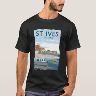 Funny Retro England St Ives Cornwall Travel Poster T-Shirt