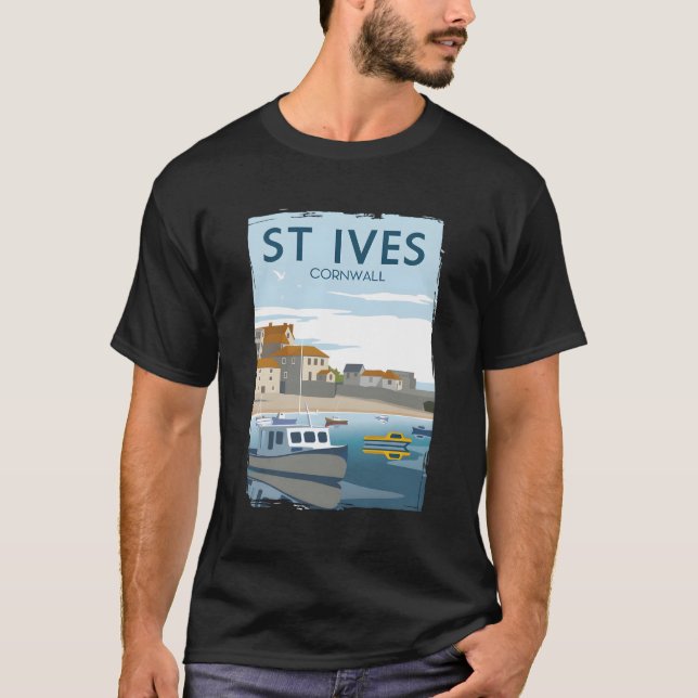 Funny Retro England St Ives Cornwall Travel Poster T-Shirt (Front)