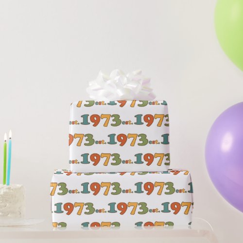 Funny Retro Established 1973 50th Birthday Pattern Wrapping Paper