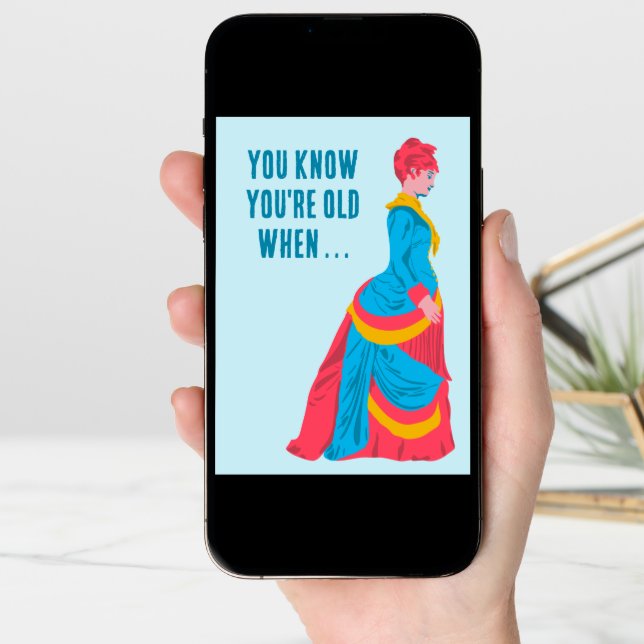 Funny Retro Fashion Woman in Bustle Dress Birthday Card (Front Digital)