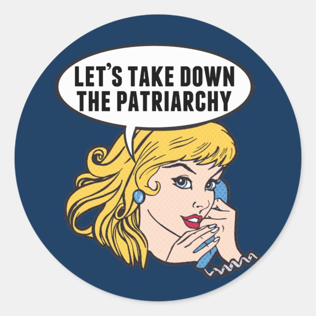 Funny Retro Feminist Pop Art Anti Patriarchy Classic Round Sticker (Front)
