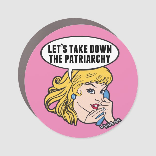 Funny Retro Feminist Pop Art Anti Patriarchy Pink Car Magnet (Front)