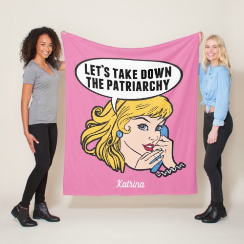 Funny Retro Feminist Pop Art Anti Patriarchy Pink Fleece Blanket