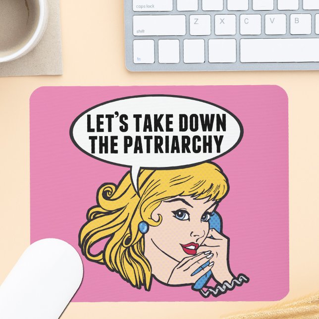 Funny Retro Feminist Pop Art Anti Patriarchy Pink Mouse Pad (Creator Uploaded)