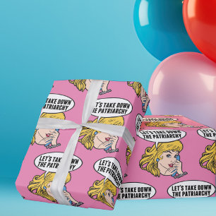 Funny Retro Feminist Pop Art Anti Patriarchy Pink Wrapping Paper
