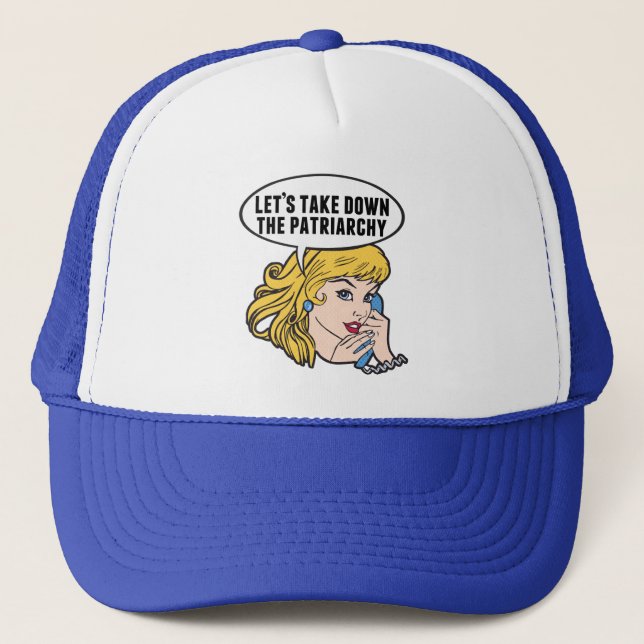 Funny Retro Feminist Pop Art Anti Patriarchy Trucker Hat (Front)