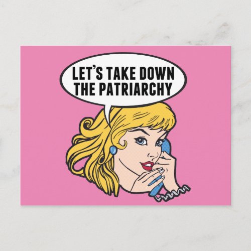 Funny Retro Feminist Pop Art Girl Pink Political Postcard