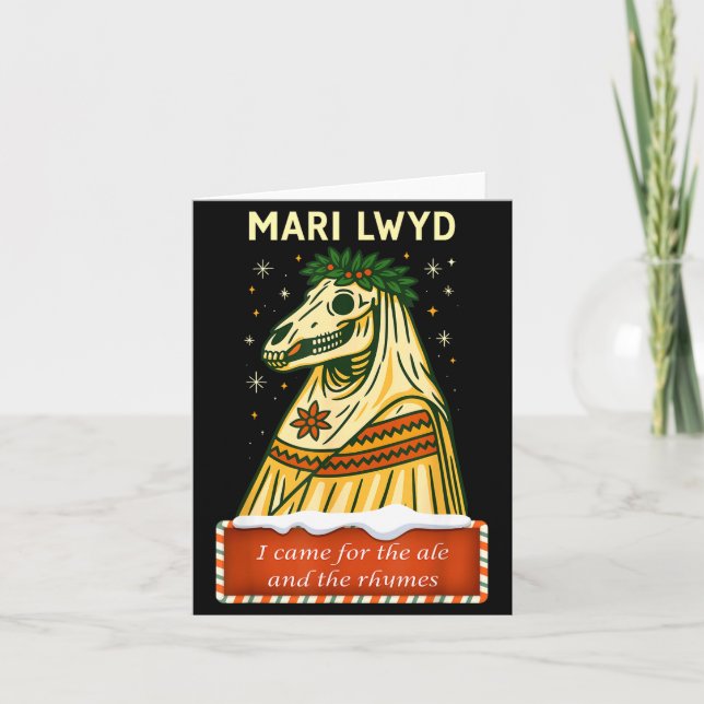 Funny Retro Folklore Skeleton Horse Mari Lwyd Yule Card (Front)