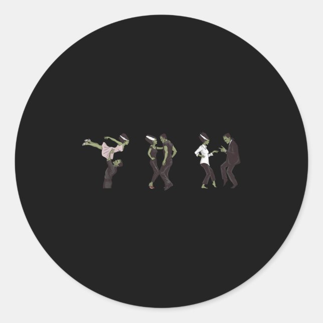 Funny Retro Frankenstein Monster And Bride Dancing Classic Round Sticker (Front)