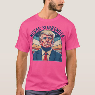 Funny Retro Free Donald Trump Mugshot Never Surren T-Shirt