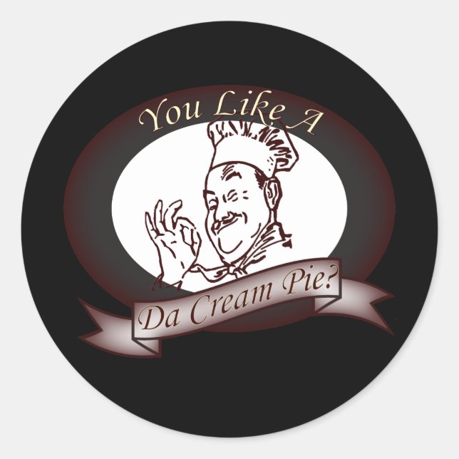 Funny Retro French Chef Dirty Cream Pie Classic Round Sticker (Front)