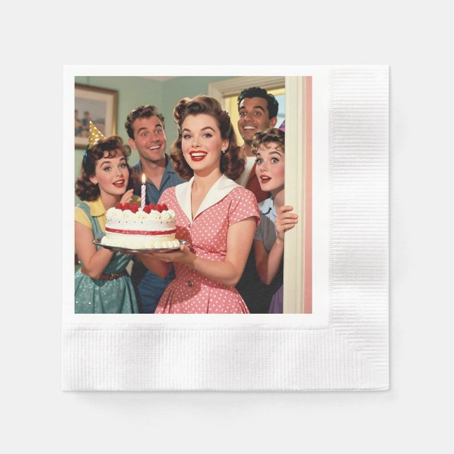 Funny Retro Friends Celebrating a Birthday Napkins (Front)