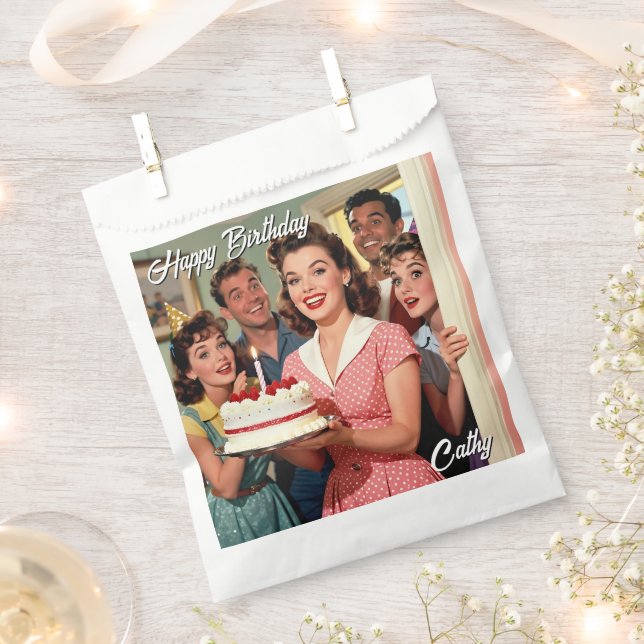 Funny Retro Friends Personalized  Birthday Favor Bag (Clipped)