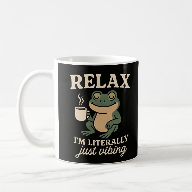 Funny Retro Frog Vibing Aesthetic Meme T-Shirt Coffee Mug (Left)