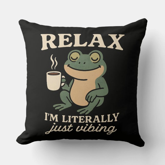 Funny Retro Frog Vibing Aesthetic Meme T-Shirt Throw Pillow (Front)