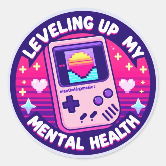 Funny Retro Gamer Sticker - Leveling Up My Mental  (Front)