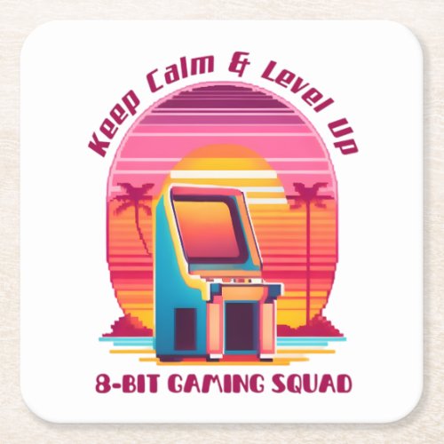 Funny Retro Gaming 80s Arcade 8_Bit Gamer Humor Square Paper Coaster