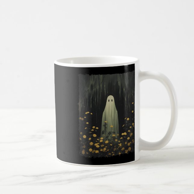 Funny Retro Ghost In The Forest Floral Halloween G Coffee Mug (Right)