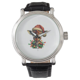 Funny Retro Giraffe Lover Santa Christmas Tree Lig Watch