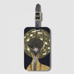 Funny Retro Golden Disco Ball Emu Bird Luggage Tag