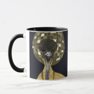 Funny Retro Golden Disco Ball Emu Bird Mug