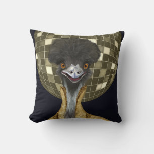 Funny Retro Golden Disco Ball Emu Bird Throw Pillow