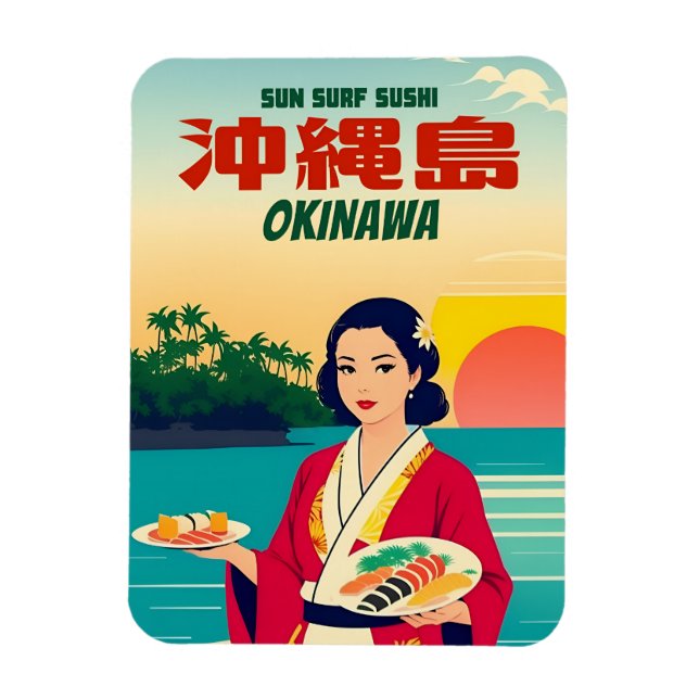 Funny Retro Graphic Okinawa Japan Sushi Humor Magnet (Vertical)