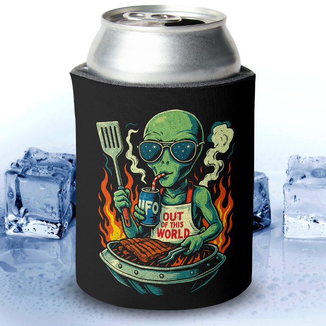 Funny Retro Green Alien UFO BBQ Grill Sunglasses Can Cooler (Creator Uploaded)