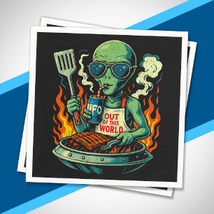 Funny Retro Green Alien UFO BBQ Grill Sunglasses Napkins