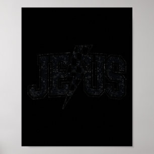 Funny Retro Groovy Checkered Jesus Lightning Bolt  Poster