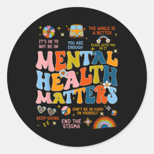 Funny Retro Groovy Colorful Mental Health S Awaren Classic Round Sticker
