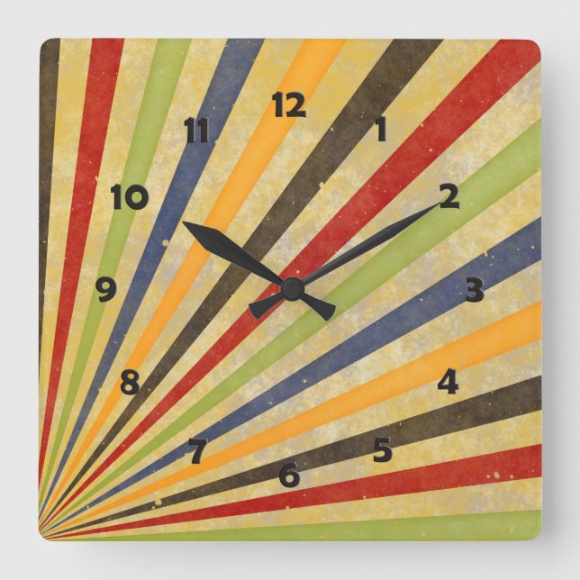 Funny Retro Grunge Rays + your idea Square Wall Clock (Front)