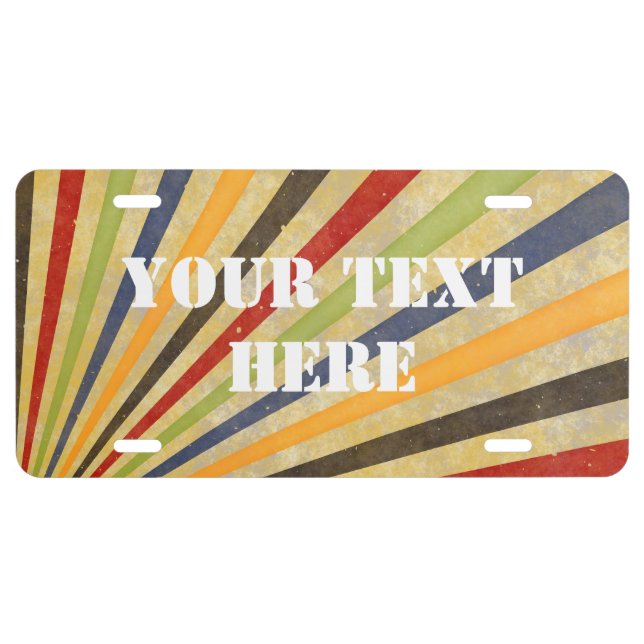 Funny Retro Grunge Rays + your text License Plate (Front)