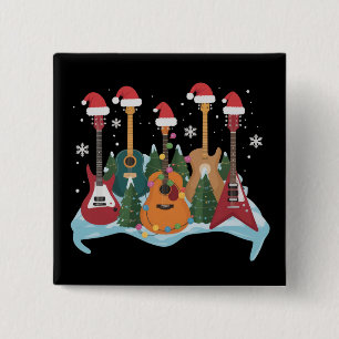Funny Retro Guitar Christmas Tree Holiday Xmas Button