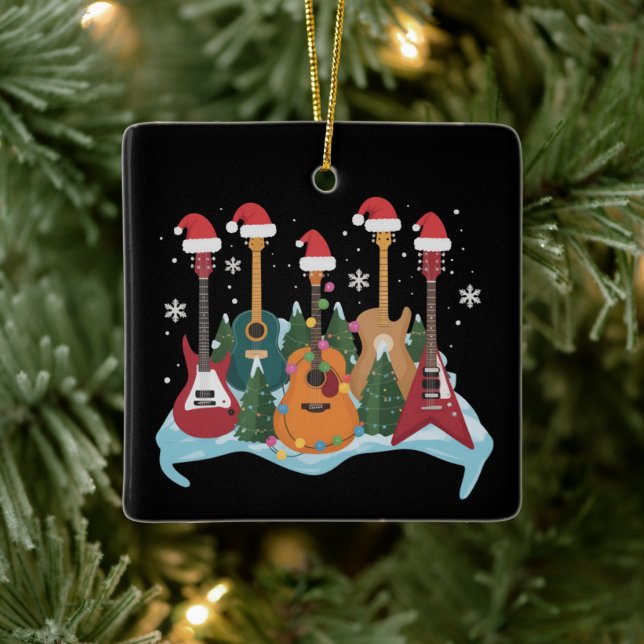 Funny Retro Guitar Christmas Tree Holiday Xmas Ceramic Ornament (Tree)