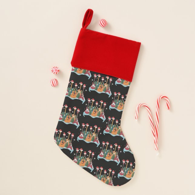 Funny Retro Guitar Christmas Tree Holiday Xmas Stocking (Front)