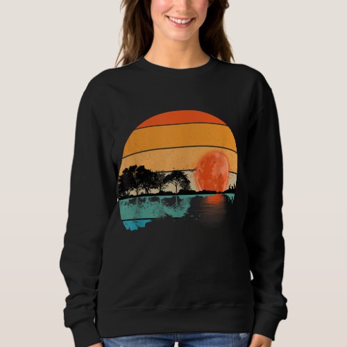 Funny Retro Guitar Lake Sunset Guitarist Music Lov Sweatshirt