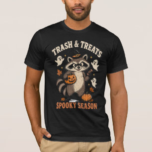 Funny Retro Halloween Raccoon Trash & Treats Spook T-Shirt