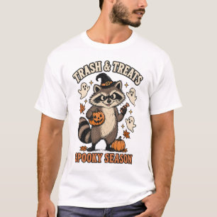 Funny Retro Halloween Raccoon Trash & Treats Spook T-Shirt
