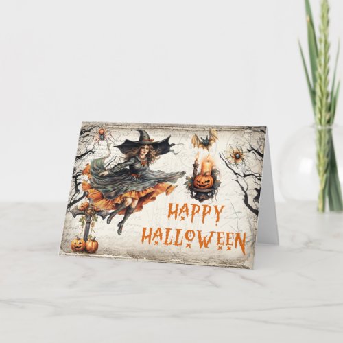 Funny retro Halloween spooky bad witch Card