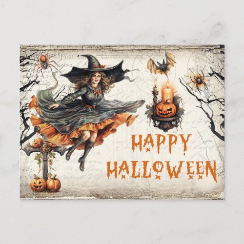 Funny retro Halloween spooky bad witch Postcard