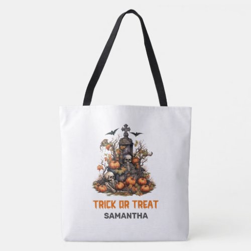 Funny retro Halloween spooky Grave with Skeletons Tote Bag
