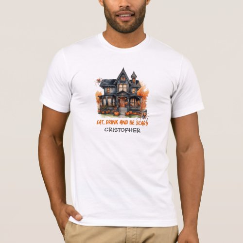 Funny retro Halloween spooky haunted house T_Shirt