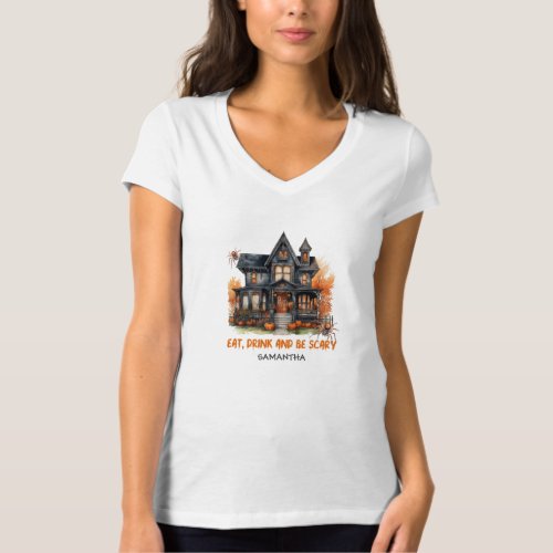 Funny retro Halloween spooky haunted house T_Shirt